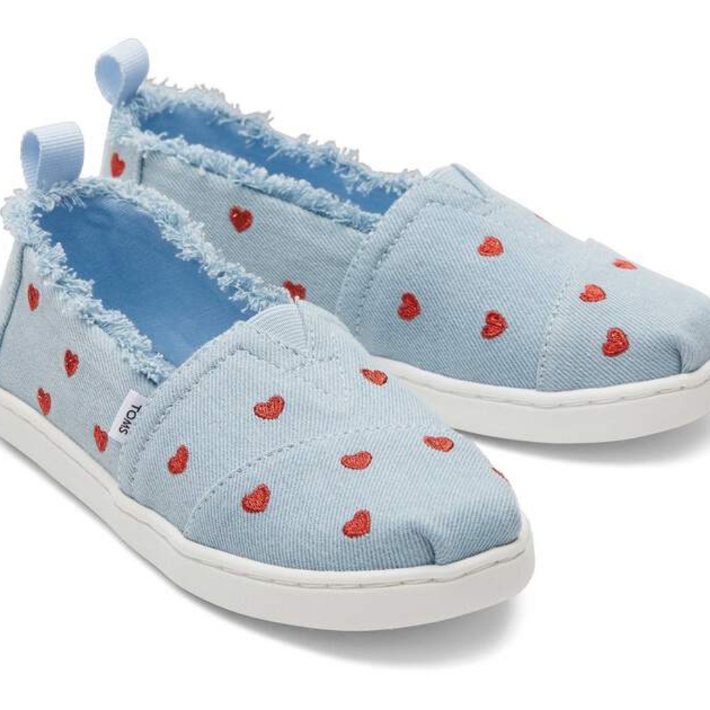 Brand New Toms Youth Alpargata Denim Hearts Kids Shoe